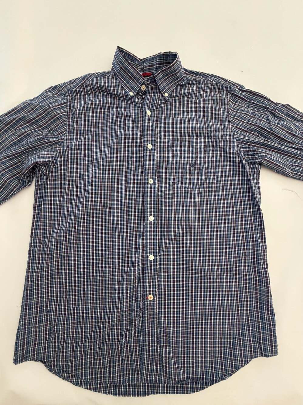 Nautica Vintage Blue Plaid Long Sleeve Shirt M 100% Cotton Y2K